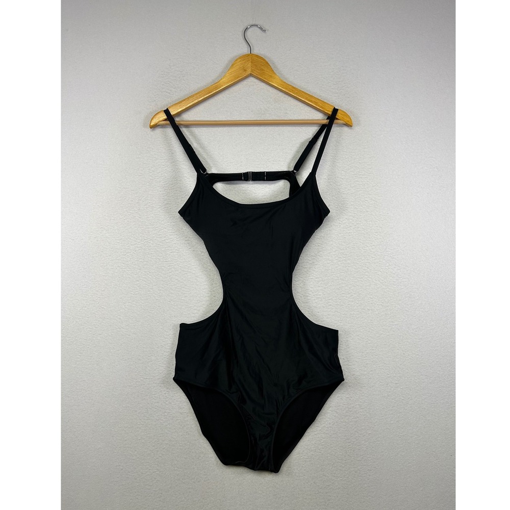 Minimalist Aerie Women LG Black Cutout Monokini One Piece Swimsuit Full Coverage